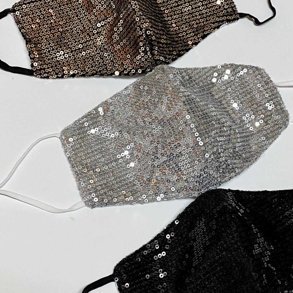 3 Piece Sparkly Sequin Face Masks W/Filter Pocket - Picture 6 of 8